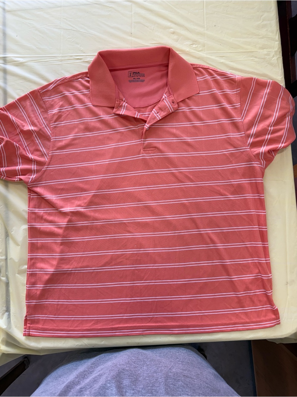 PGA Tour Coral Polo with White Stripes